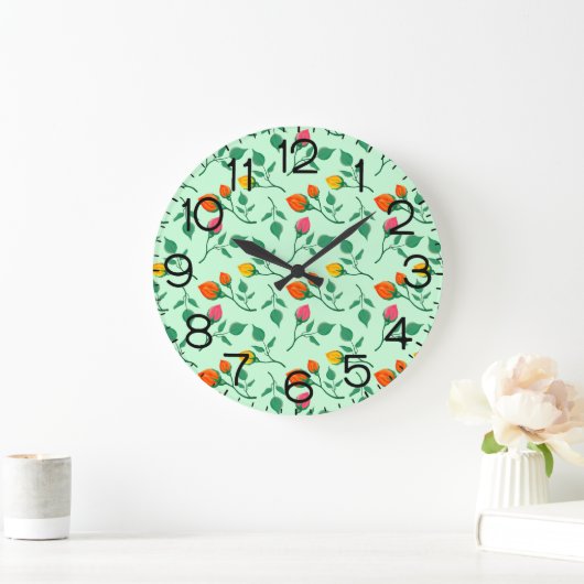 Blumenmuster mit farbigen Blume der Rose Große Wanduhr (Zuhause)