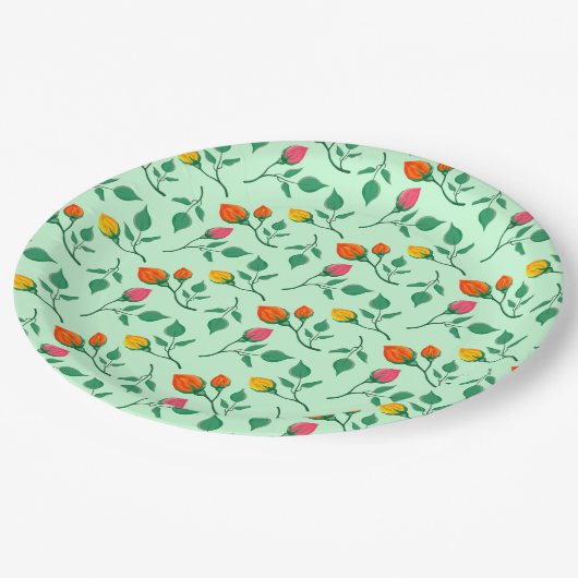 Blumenmuster mit farbigen Blume der Rose Pappteller (Schrägansicht)