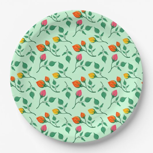 Blumenmuster mit farbigen Blume der Rose Pappteller (Vorderseite)