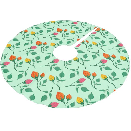 Blumenmuster mit farbigen Blume der Rose Polyester Weihnachtsbaumdecke (Schrägansicht)