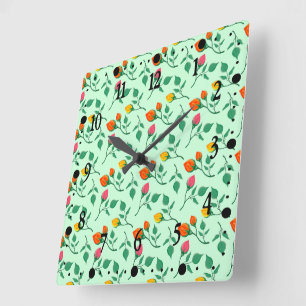 Blumenmuster mit farbigen Rosenblüten Quadratische Wanduhr