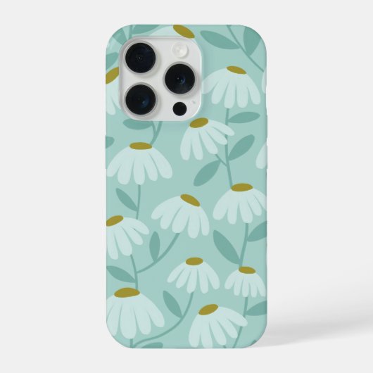Blumenmuster mit Gänseblümchen in Blaugrün und Oli iPhone Hülle (Rückseite)