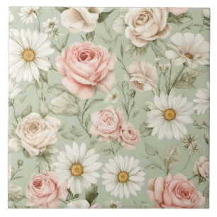Blumenmuster mit Gänseblümchen Rosen Wasserfarben Fliese