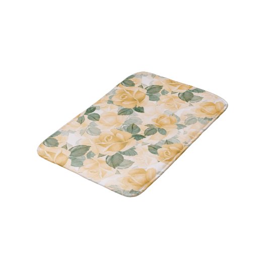 Blumenmuster mit gelben Rosen Badematte (Schrägansicht)