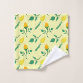 Blumenmuster mit gelben Rosen-und Tulpenfarben-Blu Badhandtuch Set (Waschlappen)