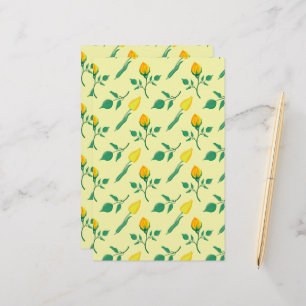 Blumenmuster mit gelben Rosen-und Tulpenfarben-Blu Briefpapier