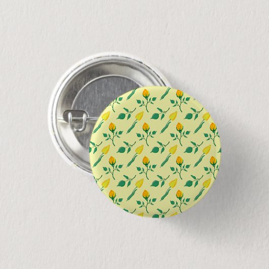 Blumenmuster mit gelben Rosen-und Tulpenfarben-Blu Button (Vorne & Hinten)