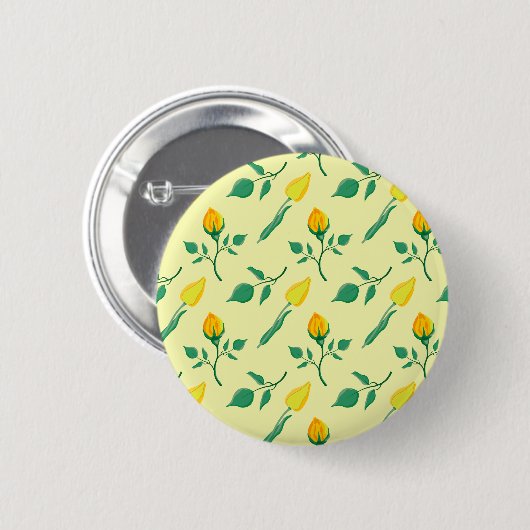 Blumenmuster mit gelben Rosen-und Tulpenfarben-Blu Button (Vorne & Hinten)