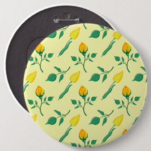 Blumenmuster mit gelben Rosen-und Tulpenfarben-Blu Button