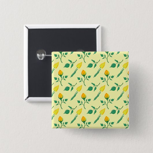 Blumenmuster mit gelben Rosen-und Tulpenfarben-Blu Button (Vorne & Hinten)