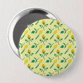 Blumenmuster mit gelben Rosen-und Tulpenfarben-Blu Button (Vorne & Hinten)
