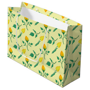 Blumenmuster mit gelben Rosen-und Tulpenfarben-Blu Große Geschenktüte