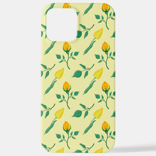 Blumenmuster mit gelben Rosen-und Tulpenfarben-Blu iPhone Hülle (Rückseite)