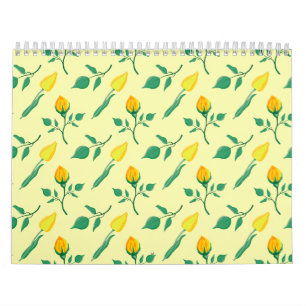 Blumenmuster mit gelben Rosen-und Tulpenfarben-Blu Kalender