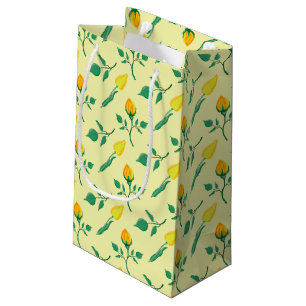 Blumenmuster mit gelben Rosen-und Tulpenfarben-Blu Kleine Geschenktüte