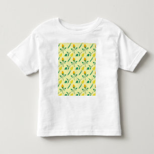 Blumenmuster mit gelben Rosen-und Tulpenfarben-Blu Kleinkind T-shirt