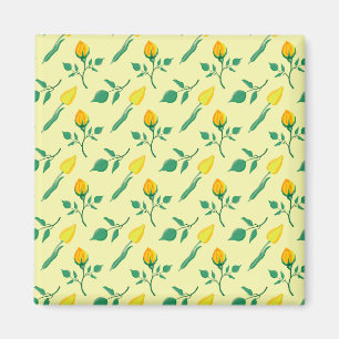 Blumenmuster mit gelben Rosen-und Tulpenfarben-Blu Magnet