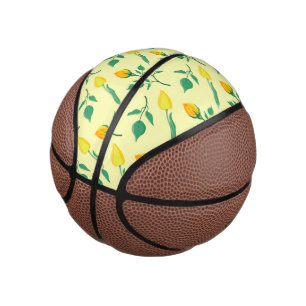 Blumenmuster mit gelben Rosen-und Tulpenfarben-Blu Mini Basketball