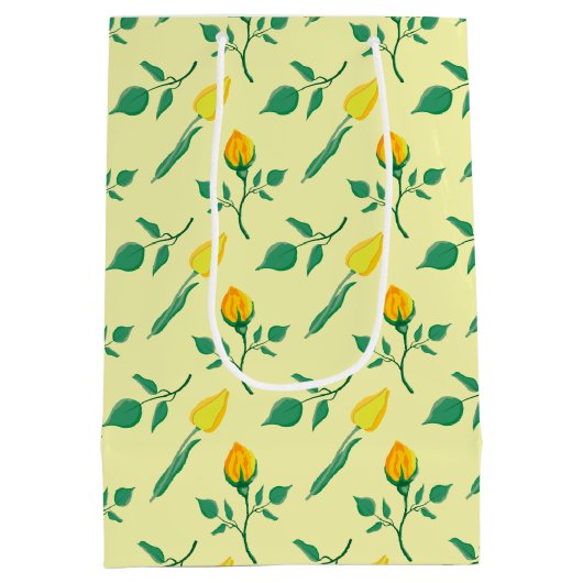 Blumenmuster mit gelben Rosen-und Tulpenfarben-Blu Mittlere Geschenktüte (Rückseite)