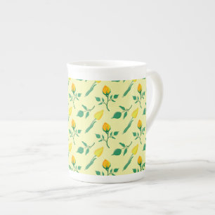 Blumenmuster mit gelben Rosen-und Tulpenfarben-Blu Porzellantasse