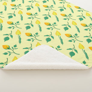 Blumenmuster mit gelben Rosen-und Tulpenfarben-Blu Sherpadecke