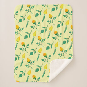 Blumenmuster mit gelben Rosen-und Tulpenfarben-Blu Sherpadecke