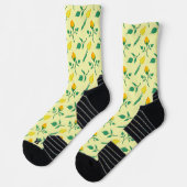 Blumenmuster mit gelben Rosen-und Tulpenfarben-Blu Socken (Links)