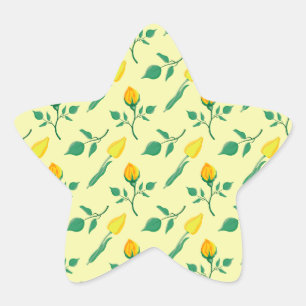 Blumenmuster mit gelben Rosen-und Tulpenfarben-Blu Stern-Aufkleber