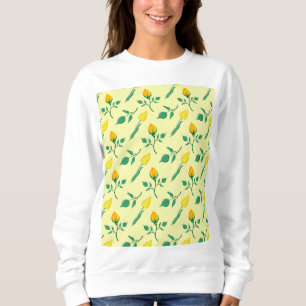 Blumenmuster mit gelben Rosen-und Tulpenfarben-Blu Sweatshirt