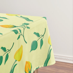 Blumenmuster mit gelben Rosen-und Tulpenfarben-Blu Tischdecke