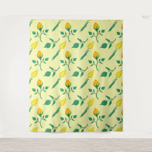 Blumenmuster mit gelben Rosen-und Tulpenfarben-Blu Wandteppich