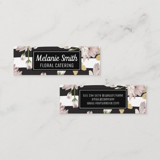 Blumenmuster mit glitzernden Schmetterlingen Mini Visitenkarte (Vorne/Hinten)