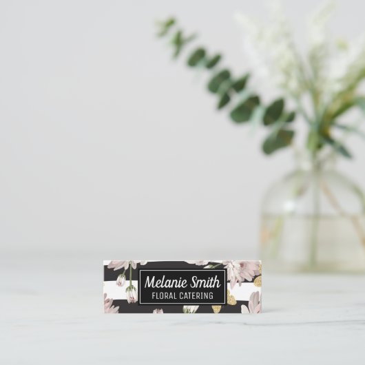 Blumenmuster mit glitzernden Schmetterlingen Mini Visitenkarte (Stehend Vorderseite)