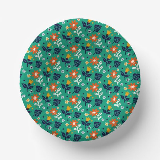 Blumenmuster mit grünem Hintergrund Pappteller (Vorderseite)