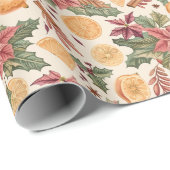 Blumenmuster mit Holly und Orangen Geschenkpapier (Rolleneckpunkt)