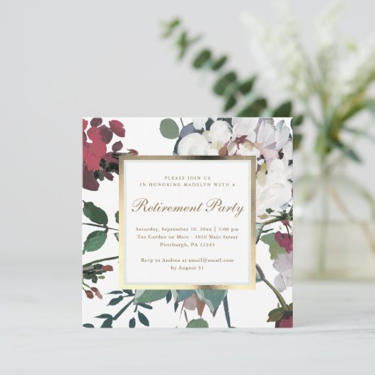 Blumenmuster mit Imitaten Gold-Frame-Pensions-Part Einladung (Stehend Vorderseite)