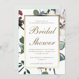 Blumenmuster mit Imitaten Gold-Rahmen-Brautparty Einladung