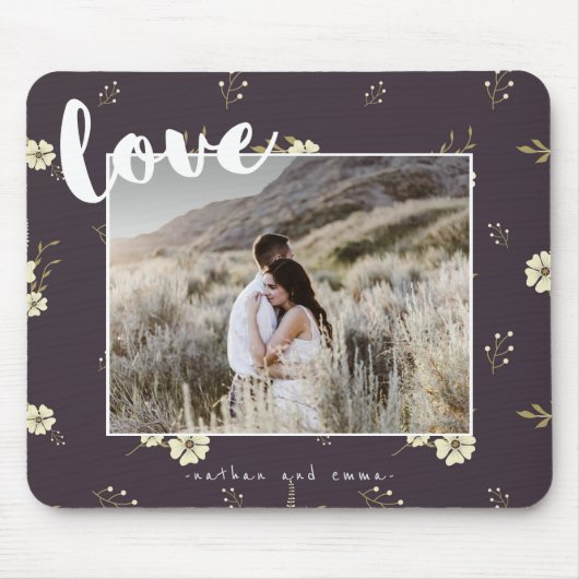 Blumenmuster mit Liebe Typografie Foto Mousepad (Vorne)