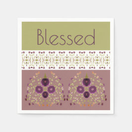 Blumenmuster mit Lila grünem Weiß und Pfirsich Serviette