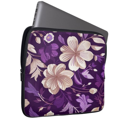 Blumenmuster mit lila Hintergrund Laptopschutzhülle (Vorne Rechts)