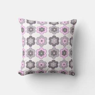 Blumenmuster mit Luftblasen (rosa und grau) Kissen