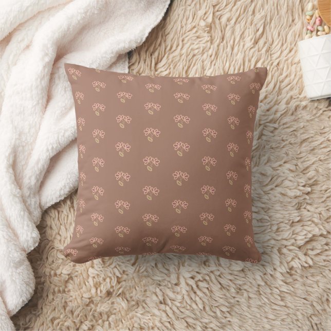 Blumenmuster mit Mocha Mousse Hintergrund Kissen (Decke)