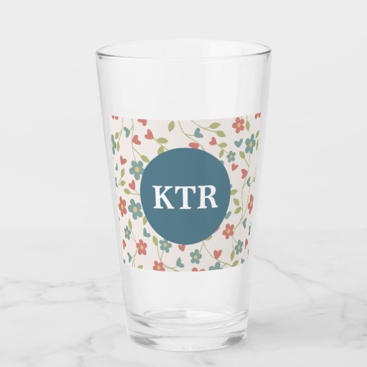 Blumenmuster mit Monogram Glass Tumbler (Vorderseite)