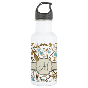 Blumenmuster mit Monogramm Trinkflasche