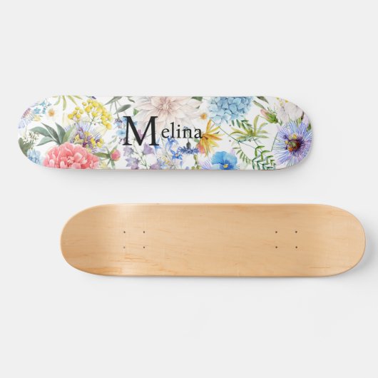 Blumenmuster mit Namen Skateboard (Horizontal)