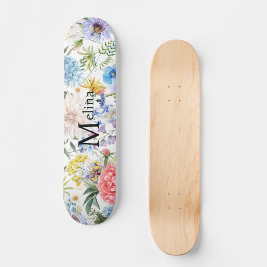 Blumenmuster mit Namen Skateboard (Vorderseite)