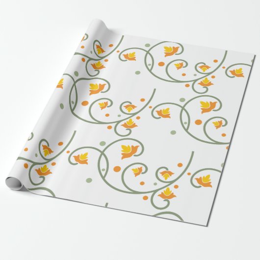 Blumenmuster mit orangefarbener und gelber Blume Geschenkpapier (Ungerollt)