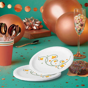 Blumenmuster mit orangefarbener und gelber Blume Pappteller