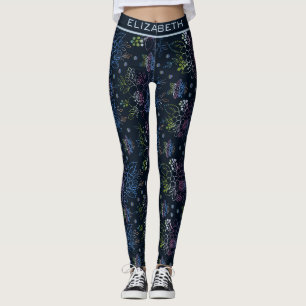 Blumenmuster mit personalisiertem Namen Leggings