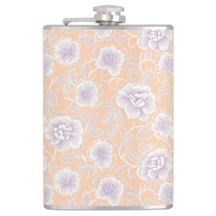 Blumenmuster mit Pfirsich- und Lavendelfarben Flachmann